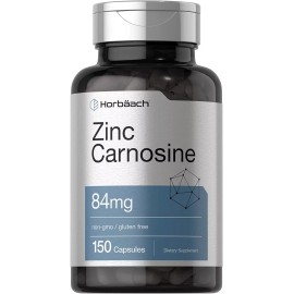 Horbäach Zinc Carnosine Supplement | 84mg | 150 Capsules | Non-GMO | by Horbaach