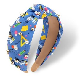 CAVETEE Teacher Headbands for Women, Blue Back to School Knotted Hairband-Top Knot Teacher Hair Accessories Outfits