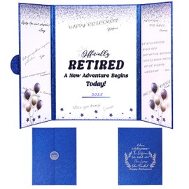 LYNYUN Large Retirement Signing Card, Blue Silver Retirement Party Decorations for Men Women, Retired Alternative Signature Board GuestBook, Happy Retirement Gifts Farewell Party Supplies to Sign
