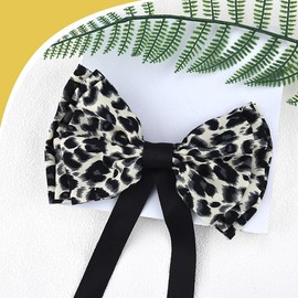 Leopard Print Hair Clip for Girl Silky Satin Hair Bows Hairpin Hairclip for Women Long Trendy Ribbon Bow Clips Barrette for Ponytail Hair Accessories Ornaments