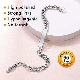 FindChic Stainless Steel Bar Bracelets for Men Chunky Cuban Link Chain 7inch Wrist Links Friendship Name ID Bracelet for Women Couples