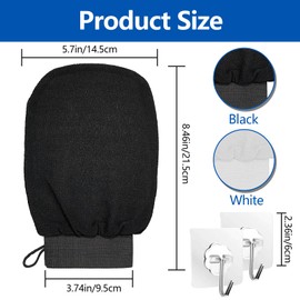 Exfoliating Gloves, 2 Pcs Bath Massage Scrubbing Exfoliator Mitt, Shower Exfoliating Mitt for Men and Women Deep Body Scrubber (Black, White)