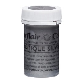 Sugarflair Paste Colour Satin Antique Silver, Colorante Alimentare Pasta, Colorante per Pasta di Zucchero, Marzapane, Pasta di Gomma, Glassa Reale e Impasti per Torte - 25g
