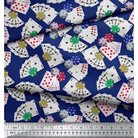 Soimoi 180 GSM Poker Card Print 60 inches Wide 2-Way Stretch Velvet Fabric by The Yard-Blue