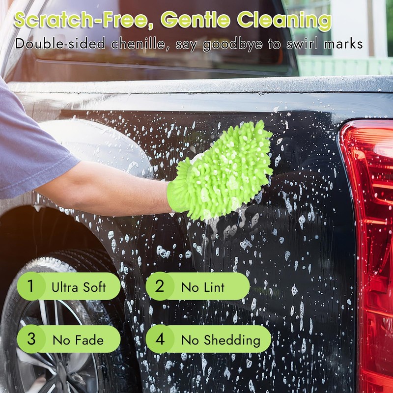 3 Pack Chenille Microfiber Car Wash Mitt, 7" x 9.8"