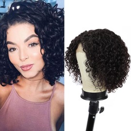 Blissource Short Curly Human Hair Wigs for Black Women 10inch Water Curly L Part Lace Front Wigs 150% Density Unprocessed Brazilian Glueless Wigs Side Part Wig African American Women Wig