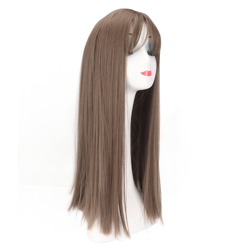 Women Light Brown Wig with Bangs Long Straight Synthetic Realistic
