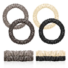 ARWIG 4 Pcs Silk Scrunchies | Silk Hair Ties | Satin Scrunchies | Elastic Hair Bands | Hair Bobbles | Hair Scrunchies for Women | Hair Ties No Damage (Black khaki coffee beige