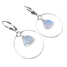 Sterling Silver Rainbow Moonstone Hoop Earrings, Jewelry Present For Her, Elegant Gifts for Women, Wife, Mom, Birthday, Mothers Day, Weddings, June Birthstone