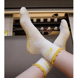 Awakique Pilates Socks with Grips for Women, Cute Grip Socks for Yoga, Barre, Reformer& Home workouts, Great Gift Idea (2 Pairs Lemon)