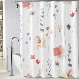 BIVINAR Long Coral Floral Shower Curtain 72 x 78 Inch, Botanical Flower Shower Curtain for Bathroom Decor, Waterproof Fabric Wildflower Shower Curtain with 12 Hooks