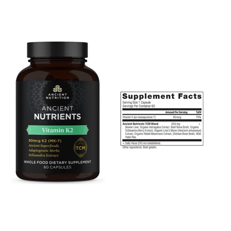 Dr Axe Vitamin K2 Supplement 60 Capsules, Supports Cardiovascular Functions