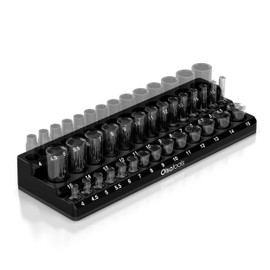 Olsa Tools Magnetic Socket Organizer (1/4-Inch Drive, 3 Row) - Magnetic Tool Organizer & Socket Holder - Tool Box Socket Organizers - Metric Black - Holds 42 Sockets - Professional Grade - Part: 1551