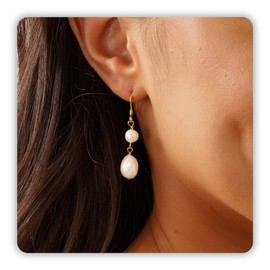 Sereney Gold Pearl Drop Earrings for Women, Sterling Silver Freshwater Pearl Jewelry as Graduation Prom gifts Gold Dangle Earrings as Wedding Jewelry for Bride