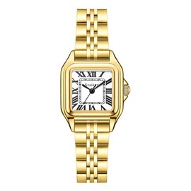 Szaikyri Classic Square Watches for Women with Roman Numerals Ladies Casual Dress Watch (Gold White)