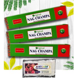 Combo Pack - 100 Premium Long 3" Diya Wicks with Nandita 15 gm Incense Sticks for Aromatherapy Yoga Meditation (Nag Champa 15gm x 3 + 100 Wicks)
