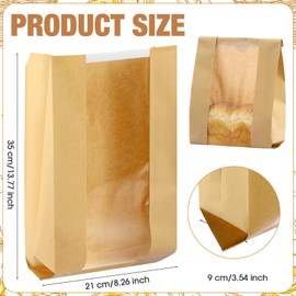 Domensi 450 Pcs Paper Bread Bags for Homemade Bread 13.7 x 8.2 x 3.5 Inch Large Paper Bakery Bag with Window Sourdough Bread Bags for Baked Food Packaging Storage