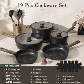 Astercook 19 Pcs Pots and Pans Set Non Stick, Black Titanium Induction Kitchen Cookware Sets, Non toxic Healthy Non Stick Kitchen Cooking Set with Frying Pans Set, PFAS PTFE PFOA PFOS Free