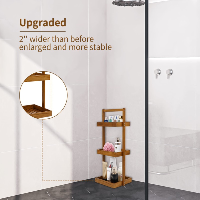 Utoplike Teak Shower Caddy Shelf, Standing Shower Organizer for Bathroom