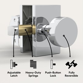 Mega Handles - Laura Privacy I Door Knob for Hallway, Closet and Bathroom I Reversible Heavy Duty Design I Fits All Standard Door Sizes I Screws Included - Polished Chrome (1 Pack)