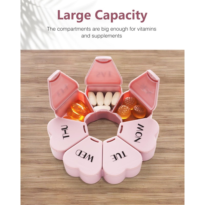 FHORAIN Weekly Pill Organiser, Cute, 7 Day, Large Compartments, Portable
