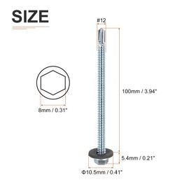 DTGN #12x4" Hex Washer Head Self Drilling Screws with EPDM Washer - 25Pack - Good for Metal - Carbon Steel Self Tapping Metal Sheet Screws with Rubber Washer
