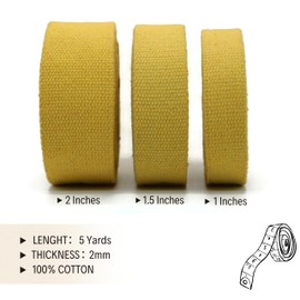 2" & 1.5'' & 1" Cotton Webbing - 5 Yards - 50+ Colors -%100 Natural Cotton - Turkish Woven - Heavy Duty 1 Inch 1.5 Inch 2 Inch Webbing for Sewing Straps Bag Climbing Indoors Craft DIY 11114…