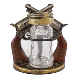Ebros Gift Rustic Western Cowboy Outlaw Decorative Dual Six Shooter Gun Pistols Decorative Base Holder with Bullet Casing Top Glass Salt and Pepper Shakers Sculpted Resin Figurine Set