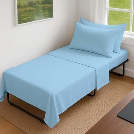 KRISHNA 4 Piece Cot Sheet 30” x 75” for Narrow Twin, Camping, Rv Bunk, Guest Bed Soft & Breatheable 100% Egyptian Cotton Bedding Set fits Up to 9” Deep Pocket Trifold Mattress, Light Blue