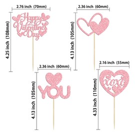 24 piezas de adornos para cupcakes con purpurina para el día de San Valentín, corazón con texto en inglés "I Love You", decoración para bodas, compromisos, despedidas de soltera, fiesta temática, decoración de pasteles, color rosa