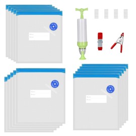 SURLABA Sous Vide Bags, 3 Sizes, Reusable Food Vacuum Bags with 4 Sealing Clips, 2 Metal Clips & Vacuum Pump, BPA-Free Vacuum Sealer Bags for Vegetables, Fruits, Meat (Set of 22)