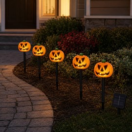 Solar Halloween Pumpkin Stake Lights for Outdoor Garden Decoration – Warm LED Glow for Yard, Patio & Holiday Displays