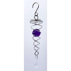 Purple 6-Inch Round Glass Gazing Ball Wind Spinner Twister Tail Stabilizer Stainless Steel with Crystal Wind Chime Ornament