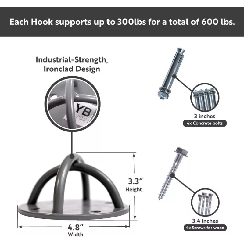 Yoga Trapeze Ceiling Hooks - Industrial Strength Hold Up to