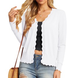 GRECERELLE Women's White Cardigan for Women Jumper Long Sleeve Open Front Cardigans Cardigan V Neck (White, S)