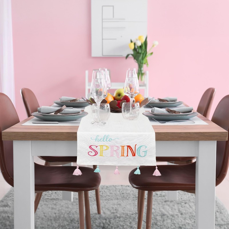 Decorae Spring Table Runner, Hello Spring Easter and Seasonal Fabric