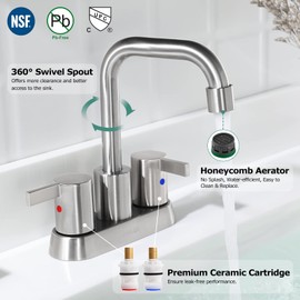 PARLOS 2 Handles Bathroom Faucet Brushed Nickel with Metal Pop-up Drain and Faucet Supply Lines, 1431602