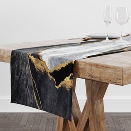 Marble Texture Table Runner Black Gold White Kitchen Dinner Runner for Indoor Home Living Room Party Dining Table Decoration 13"x36"