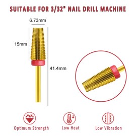 5 in 1 Professional Carbide Nail Drill Bit Remove Acrylic Gels Nail Remaining Polishing Uneven Nail Surface 3/32 inch Shank Two Way Rotate Cuticle Manicure Pedicure Home Salon Tools (Gold Fine)