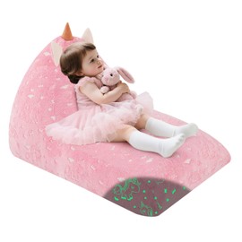 COMAX Unicorn Bean Bag Chairs for Kids, Kid Beanbag Chair with Filler, Toddler Lounge Bean Chair, Children Lazy Floor Lounger for Girls Boys, Glowing Pink Unicorn