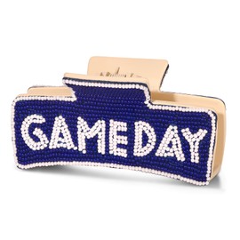 Beaded Game Day Hair Claw Clip for Women Large Football Hair Clips Sports Team Fan Football Mom Accessories Game Day Outfits (Blue White)