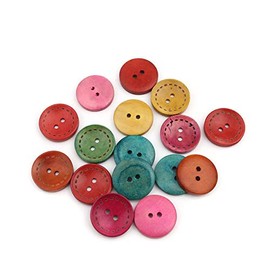 SiAura Material - Pack of 50 Round Wooden Buttons Scrapbooking Colourful 30 mm Random Mix 2 Holes I For Sewing, Crafts and Decorating