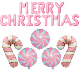 Christmas Balloons Pink Candy Cane Balloons Lollipop Balloons Pink Merry Christmas Balloons Candy Balloons for Christmas Party Decorations Xmas New Year Themed Party Supplies Balloons Sets-19 Pcs