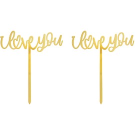 I Love You - Decoración de pastel dorado con temática de amor para propuestas, bodas, despedidas de soltera o pastel de aniversario (paquete de 2)