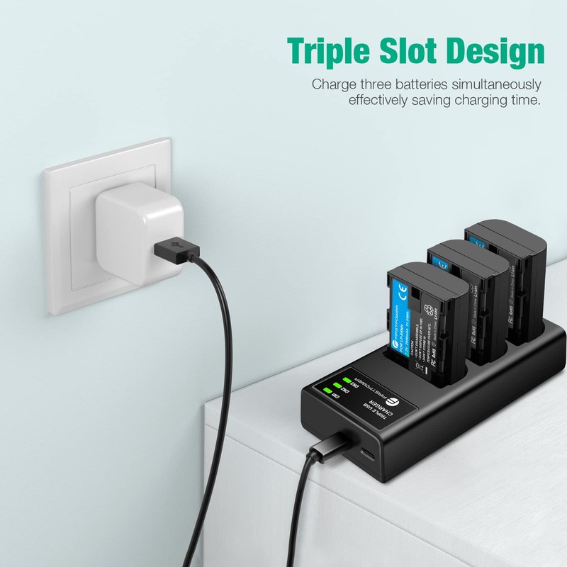 FirstPower LP-E6NH Battery 3-Pack and Triple Slot Charger Compatible with