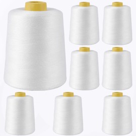 ZEONHEI 8 Pack 64000 Yards White Serger Sewing Thread Cones, Polyester Spool Sewing Thread, Wear Resistance Serger Sewing Machine Thread for Sewing Machine