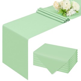 Pack of 6 Sage Green Table Runners 9 ft Table Runner, 30 x 275 cm Rustic Farmhouse Polyester Table Runner, Washable and Reusable Table Runner for Wedding Parties Banquet Table Decorations