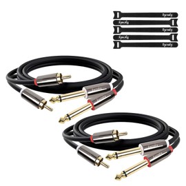 rycvaky Dual 1/4 inch TS to Dual RCA Cables, Gold Plated Heavy Duty 1/4 Male to RCA Male Adapter Stereo Audio Interconnect Cable,2 x 6.35mm Mono Male TS to 2 RCA Male Cord, 4ft,2 pk