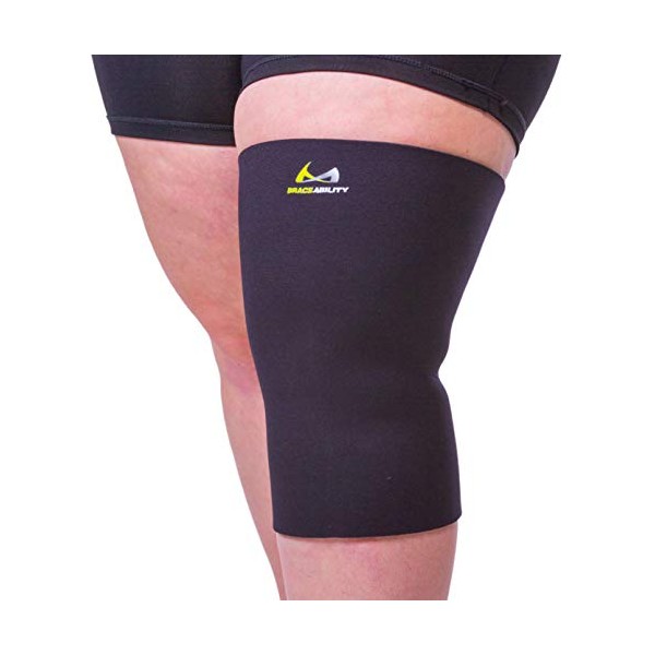 BraceAbility Plus Size Neoprene Knee Sleeve - XXL Wide Calf Compression Support Brace for Overweight to Obese Women or Men, Tapered Design for Big Thighs and Extra-Large Bariatric Calves (2XL Wide)