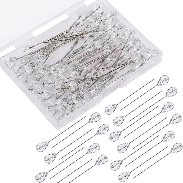 YOUOWO Push Tacks / Pins Transparent White Drops, 110 Pieces, Insect Pins, Silk Pins, Stainless Steel, White Push Pin, Total Length: 2.0 inches (5.2 cm), Decorative Nails, Plasterboard Pin, Pictures, Storage, Storage Case Included
